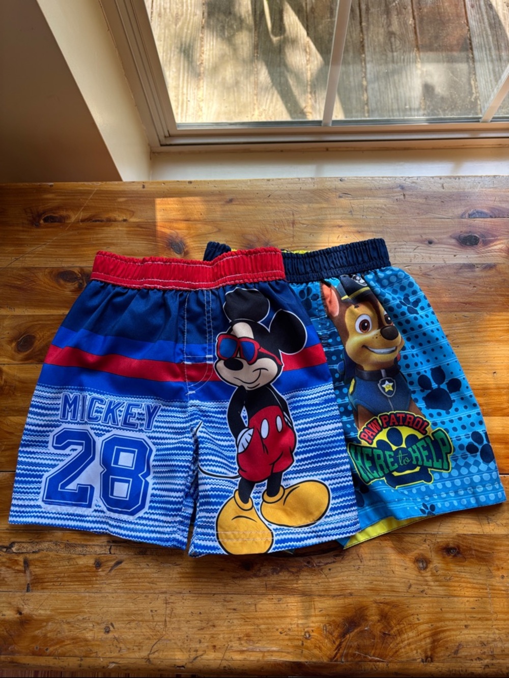 2 Boys Swim Shorts  (1) Nickelodeon Paw Patrol  (1) Disney Mickey Mouse Size 2T
